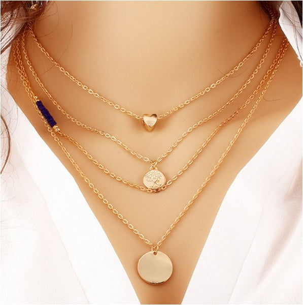 Classic Multilayer Link Chain Beads Body Necklace