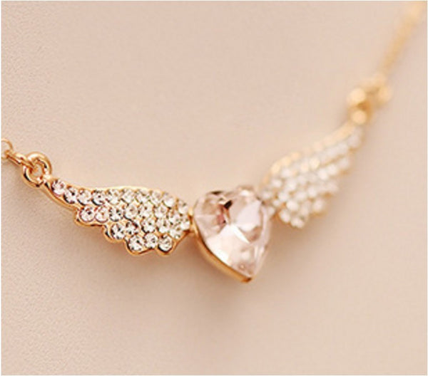 Angel Wings Gold Plated Pendants Love Heart Shape Necklaces